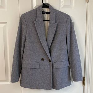 Zara Double Breasted Blazer Black and White Houndstooth